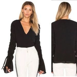 C/MEO Collective, Right Kind of Madness Top with Black Ruched Sleeves, Small